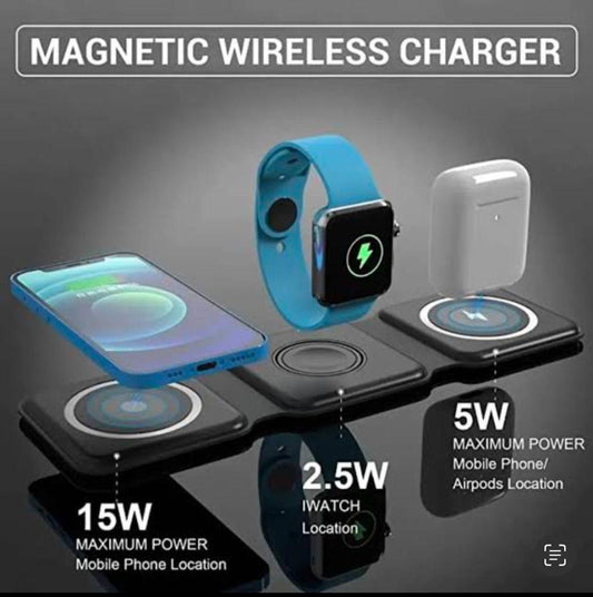 3 in 1 Wireless Charging Pad-15 Watts Power Hub 3 in 1 Magnetic Charging Pad