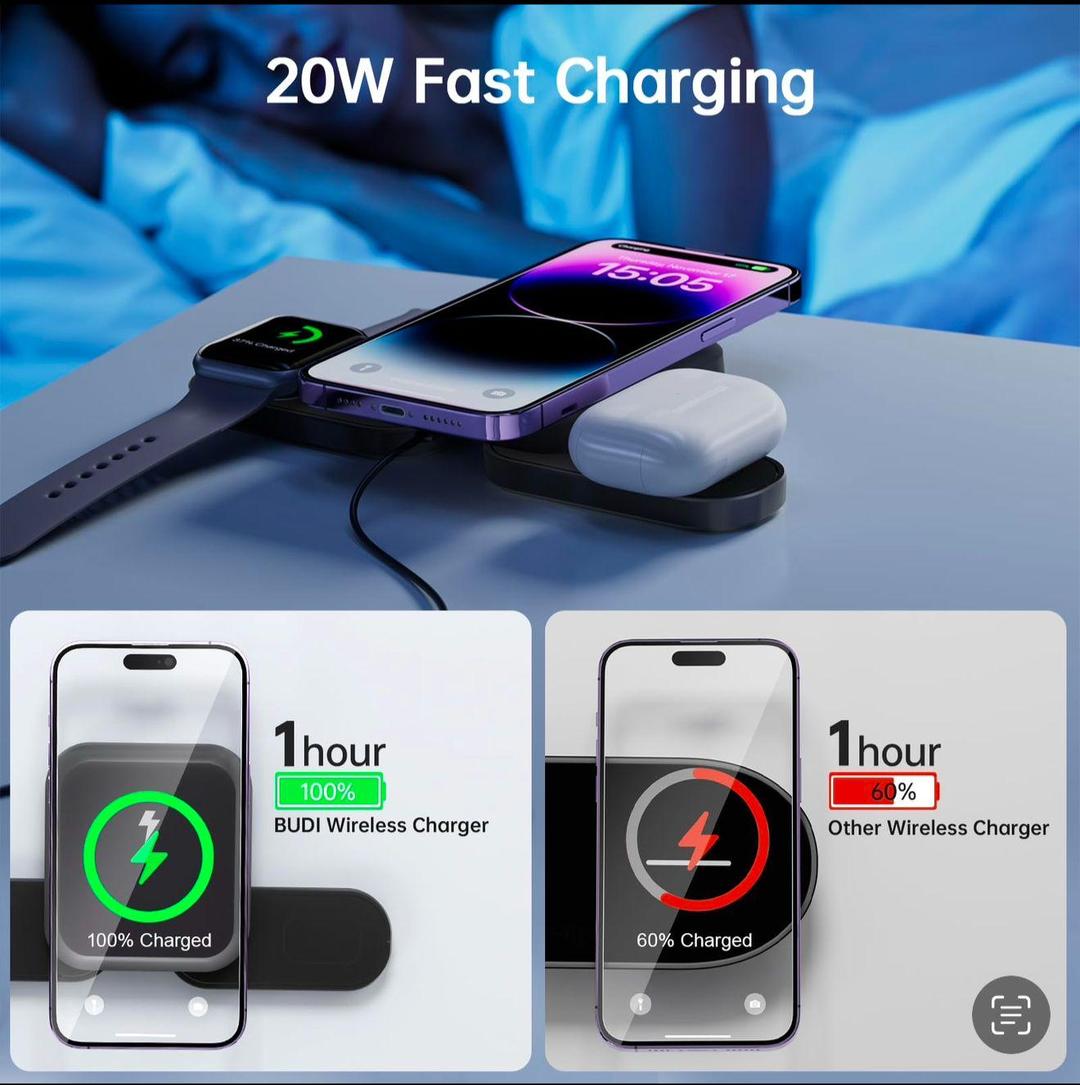 3 in 1 Wireless Charging Pad-15 Watts Power Hub 3 in 1 Magnetic Charging Pad